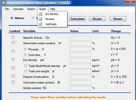 Geotechnical Volume-Mass Calculator screenshot